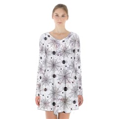 Creepy Spider Design, Adoxali, Halloween Long Sleeve Velvet V-neck Dress