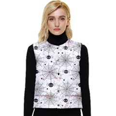 Creepy Spider Design, Adoxali, Halloween Women s Button Up Puffer Vest