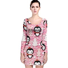 Cute Penguin Pattern, Adoxali, Christmas, December Long Sleeve Velvet Bodycon Dress