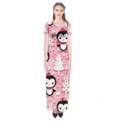 Cute Penguin Pattern, Adoxali, Christmas, December Short Sleeve Maxi Dress by kyorashop23