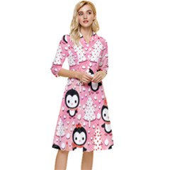 Cute Penguin Pattern, Adoxali, Christmas, December Classy Knee Length Dress by kyorashop23