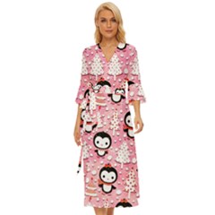 Cute Penguin Pattern, Adoxali, Christmas, December Midsummer Wrap Dress