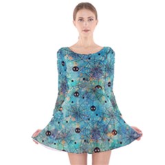 Cute Spiders Pattern, Adoxali, Halloween Long Sleeve Velvet Skater Dress