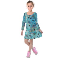 Cute Spiders Pattern, Adoxali, Halloween Kids  Long Sleeve Velvet Dress