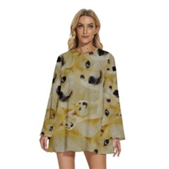 Doge , Memes Round Neck Long Sleeve Bohemian Style Chiffon Mini Dress by kyorashop23