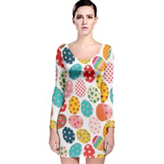 Easter Eggs Pattern, Easter Long Sleeve Velvet Bodycon Dress