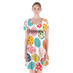 Easter Eggs Pattern, Easter Short Sleeve V-neck Flare Dress by kyorashop23