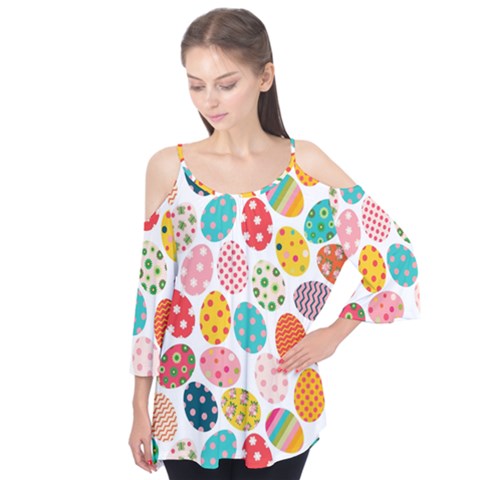 Easter Eggs Pattern, Easter Flutter Sleeve T-shirt by kyorashop23