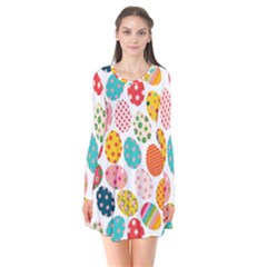 Easter Eggs Pattern, Easter Long Sleeve V-neck Flare Dress