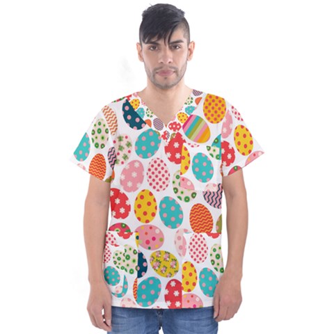 Easter Eggs Pattern, Easter Men s V-neck Scrub Top by kyorashop23