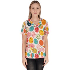 Easter Eggs Pattern, Easter Women s V-neck Scrub Top by kyorashop23