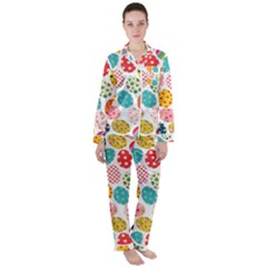 Easter Eggs Pattern, Easter Women s Long Sleeve Satin Pajamas Set	