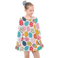 Easter Eggs Pattern, Easter Kids  Long Sleeve Dress