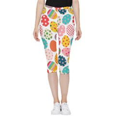 Easter Eggs Pattern, Easter Inside Out Lightweight Velour Capri Leggings 