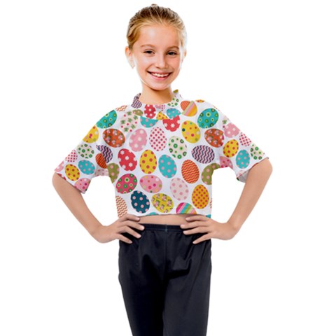 Easter Eggs Pattern, Easter Kids Mock Neck T-shirt by kyorashop23