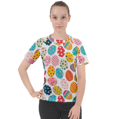 Easter Eggs Pattern, Easter Women s Sport Raglan T-shirt by kyorashop23