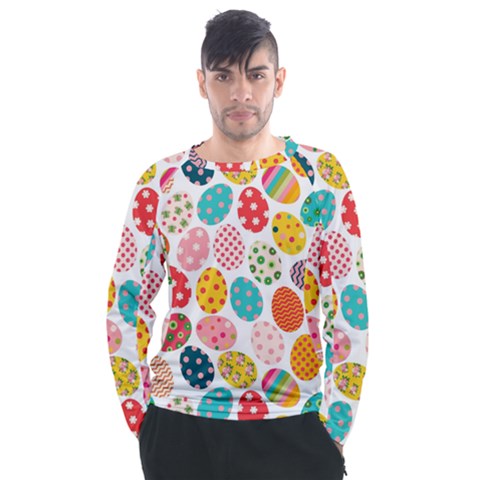 Easter Eggs Pattern, Easter Men s Long Sleeve Raglan T-shirt by kyorashop23