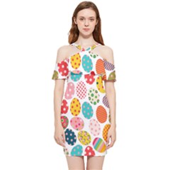 Easter Eggs Pattern, Easter Shoulder Frill Bodycon Summer Dress