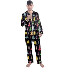 Fun Christmas Trees Men s Long Sleeve Satin Pajamas Set by kyorashop23