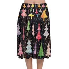 Fun Christmas Trees Velvet Flared Midi Skirt