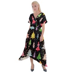 Fun Christmas Trees Cross Front Sharkbite Hem Maxi Dress