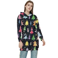 Fun Christmas Trees Women s Long Oversized Pullover Hoodie