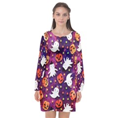 Fun Halloween Ghosts, Adoxali, Fun, Halloween Long Sleeve Chiffon Shift Dress  by kyorashop23