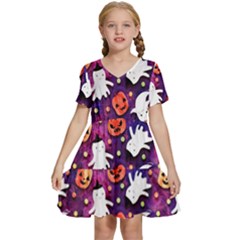 Fun Halloween Ghosts, Adoxali, Fun, Halloween Kids  Short Sleeve Tiered Mini Dress by kyorashop23