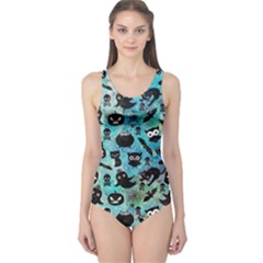 Ghosts Owls Pumpkins One Piece Swimsuit by kyorashop23