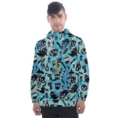 Ghosts Owls Pumpkins Men s Front Pocket Pullover Windbreaker