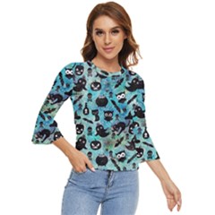 Ghosts Owls Pumpkins Bell Sleeve Top