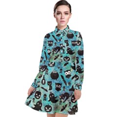 Ghosts Owls Pumpkins Long Sleeve Chiffon Shirt Dress