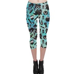 Ghosts Owls Pumpkins Capri Leggings  by kyorashop23