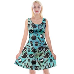 Ghosts Owls Pumpkins Reversible Velvet Sleeveless Dress