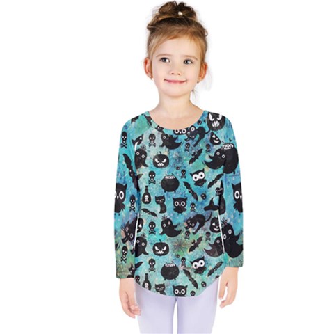 Ghosts Owls Pumpkins Kids  Long Sleeve T-shirt by kyorashop23