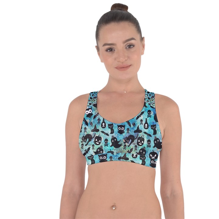 Ghosts Owls Pumpkins Cross String Back Sports Bra