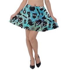 Ghosts Owls Pumpkins Velvet Skater Skirt