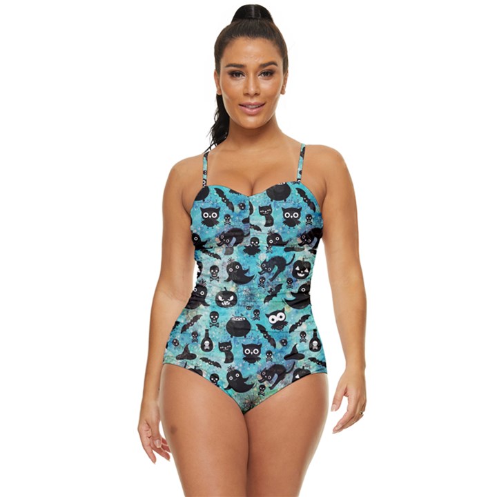 Ghosts Owls Pumpkins Retro Full Coverage Swimsuit