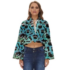 Ghosts Owls Pumpkins Boho Long Bell Sleeve Top