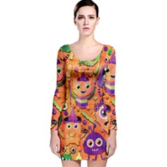 Halloween Monsters Long Sleeve Velvet Bodycon Dress