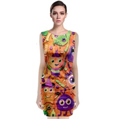 Halloween Monsters Sleeveless Velvet Midi Dress