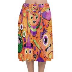 Halloween Monsters Velvet Flared Midi Skirt