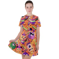 Halloween Monsters Short Sleeve Shoulder Cut Out Dress  by kyorashop23