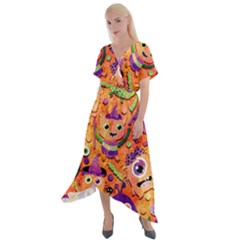 Halloween Monsters Cross Front Sharkbite Hem Maxi Dress