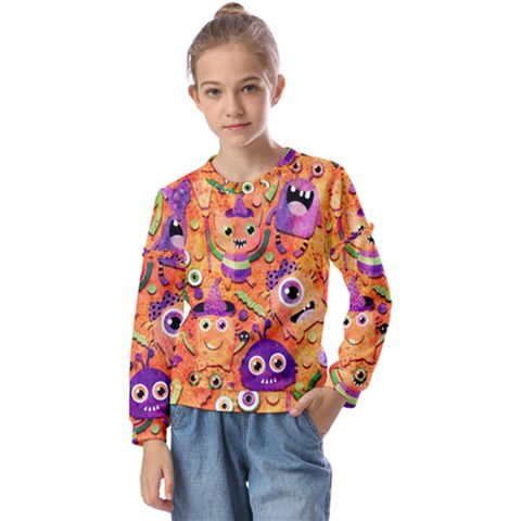 Halloween Monsters Kids  Long Sleeve T-shirt With Frill  by kyorashop23