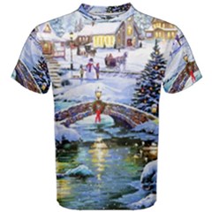 Icy Lights, Art, Christmas, Houses Men s Cotton T-shirt by kyorashop23