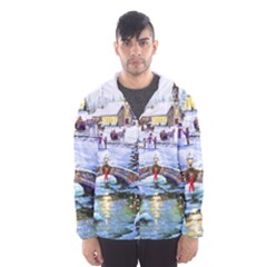 Icy Lights, Art, Christmas, Houses Men s Hooded Windbreaker