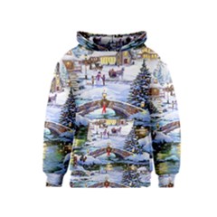 Icy Lights, Art, Christmas, Houses Kids  Pullover Hoodie