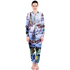 Icy Lights, Art, Christmas, Houses Onepiece Jumpsuit (ladies)