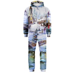 Icy Lights, Art, Christmas, Houses Hooded Jumpsuit (men)